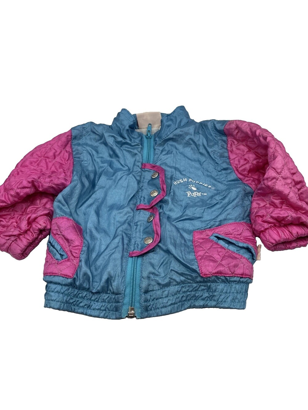 Vintage 80s Hush Puppies Baby Toddler Jacket Color Block Pink Blue 24 Mo